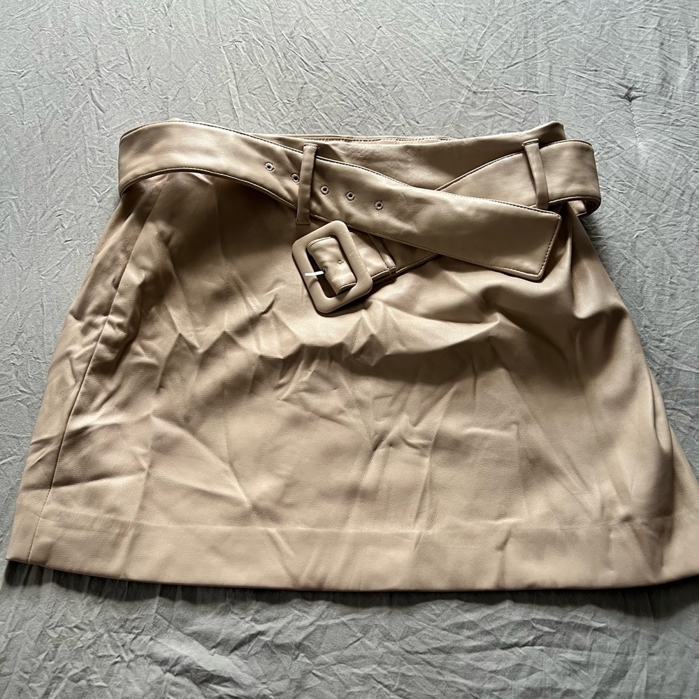 Express Tan Mini Skirt with Buckle Belt
